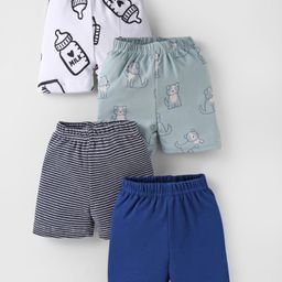 Kidi Wav Pack Of 4 Animals Printed & Striped Shorts - Multi Colour-image-7