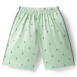 Taeko Single Jersey Knit Knee Length Shorts with Print & Tape Detailing - Light Green-image-35
