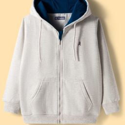 Pine Kids Knit Full Sleeves Solid Color Hooded SweatJacket with Kangaroo Pocket - Light Grey-picture-42
