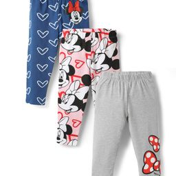 Babyhug Knit Full Length Leggings With Minnie Mouse Print Pack Of 3 - Navy Blue Pink & Grey-image-19