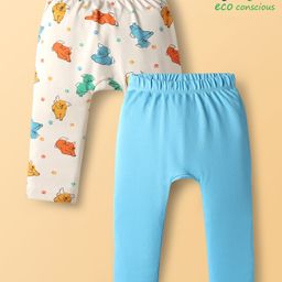 Babyoye 100% Cotton Knit Full Length Diaper Leggings with Puppy Print Pack of 2 - White & Light Blue-picture-23