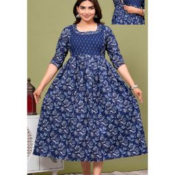 NEVISHA STYLE Cotton Woven Three Fourth Sleeves Floral Printed Maternity Kurta With Nursing Access - Blue-image-59