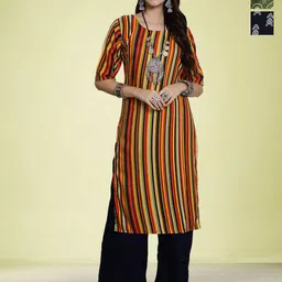 Moda Rapido Women Ethnic Motifs Printed Thread Work Floral Crepe Kurta-image-51