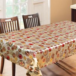 Dakshya Industries Gold-Toned & Red Printed Waterproof Plastic 6-Seater Table Cover-13