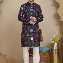 Anouk Rustic Floral Printed Mandarin Collar Straight Kurta With Pyjamas-picture-27