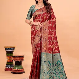 KALINI Ethnic Motif Woven Design Zari Kanjeevaram Saree-picture-5