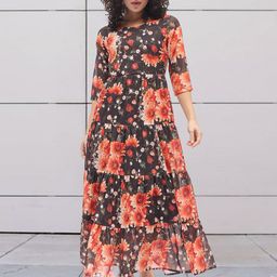 dressberry DressBerryWomen Floral Print Crepe A-Line Maxi Dress-picture-5
