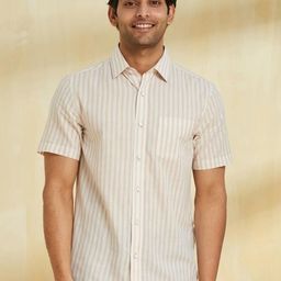 Fabindia Men Slim Fit Spread Collar Vertical Striped Cotton Casual Shirt-image-82
