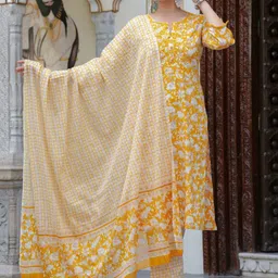 KALINI Floral Printed Pure Cotton Straight Kurta With Trousers & Dupatta-30