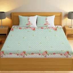 IVAZA Green Floral 330 TC Queen Bedsheet with 2 Pillow Covers-image-64