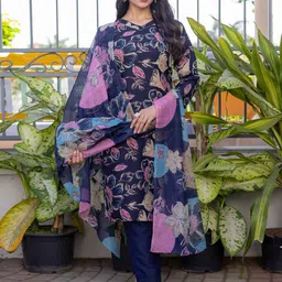 HERE&NOW Women Floral Printed Kurta with Trousers & Dupatta-picture-25
