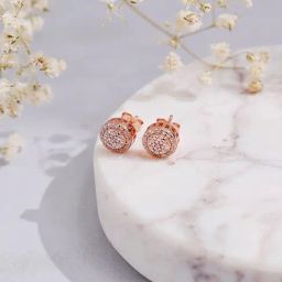 Curio Cottage 925 Silver Rose Gold-Plated Sparkle Stud Earrings for Women-24