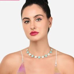 Zaveri Pearls Turquoise Enamel Flowers Contemporary & Trendy Necklace-ZPFK15956-17