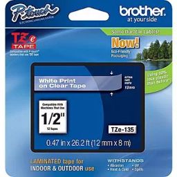 Brother  (Length 8m, Width 12mm) Laminated Tape (White print on Clear label) - TZE-135-picture-13