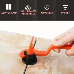 TileMaster 50 Pcs Reusable Adjustable Tile Leveling System Kit with 1 Special Wrench Non-Magnetic Durable Plastic Black & Red 22 cm Length, TM-174 image 4