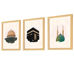 Art Street Pink & Green 3 Piece Synthetic Wood Religious Wall Paintings-52