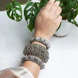 Teejh Silver-Plated Jaamini Stacked Bracelets for Women - Set of 3-picture-9