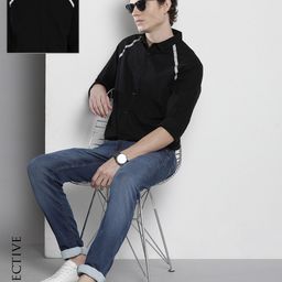 The Indian Garage Co Men Black Casual Shirt with Reflective Strips-image-53