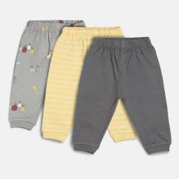 MINIKLUB Kids Grey & Yellow Printed Joggers (Pack Of 3)-4