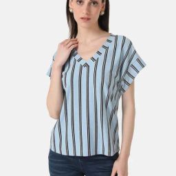 Kazo Light Blue Knitted Striped Top-picture-10