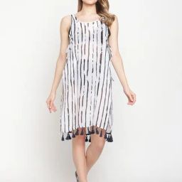 Erotissch Powder White Striped Swimwear Cover-Up-image-1
