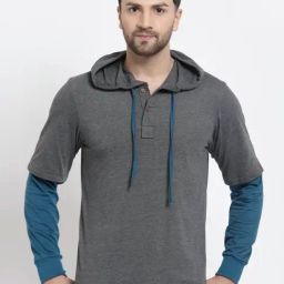 Kalt Grey Melange & Teal Regular Fit Hooded Sweatshirt-picture-13