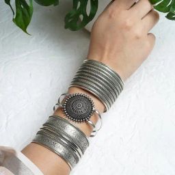 Teejh Silver-Plated Pallabi Stacked Bracelets for Women - Set of 3-picture-10