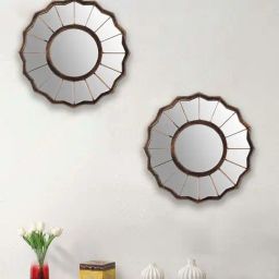 Art Street Brown Plastic Lustrus Flower Decorative Wall Mirror - Set of 2-image-55