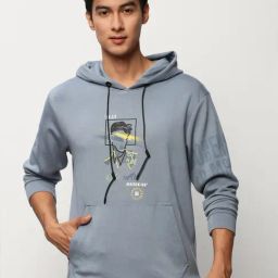 SHOWOFF Blue Slim Fit Printed Hooded Sweatshirt-image-19