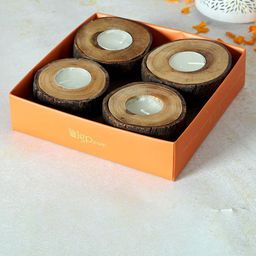 IGP 4 Pcs Wooden Log Tea-light Candle Set-42