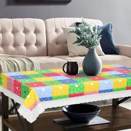 LooMantha White Floral Waterproof Plastic 4-Seater Table Cover-46