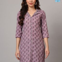 Anouk Rustic Selection Of 2 Ethnic Motifs Printed Cotton Shirt Collar Straight Kurtas-image-46