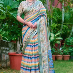 Moda Rapido Striped Designer Block Print Saree-image-66