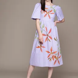 Label Ritu Kumar Floral Print Puff Sleeve A-Line Dress-image-31