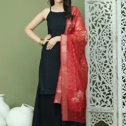 Jompers Women Floral Embroidered Regular Sequinned Kurta with Palazzos & With Dupatta-picture-4