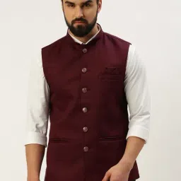 SHOWOFFFF Burgundy Slim Fit Nehru Jacket-picture-22