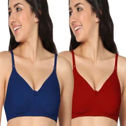 IN CARE Blue & Maroon Cotton T-Shirt Bras - Pack Of 2-image-7