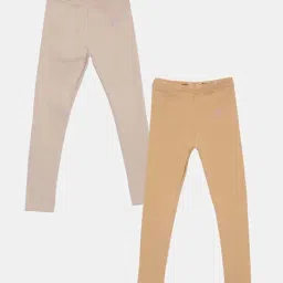 TWIN BIRDS Kids Beige Cotton Regular Fit Leggings (Pack of 2)-image-88