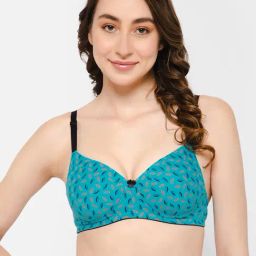Clovia Blue Cotton Floral Print T-Shirt Bra-picture-26