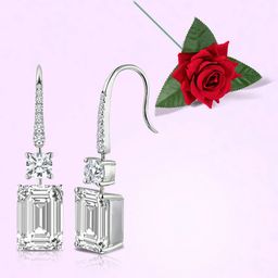 Peora Silver-Plated Cubic Zirconia Studded Square Shaped Drop Earrings With Red Rose Box-23