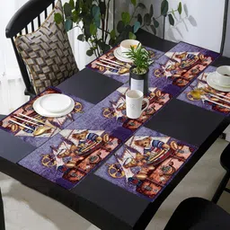 PRAKARTIK 4-Pcs Purple & Brown Rectangle Printed Table Placemats-52