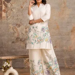 ETC Embroidered & Floral Printed Tunic & Palazzos Co-Ord Set-image-57