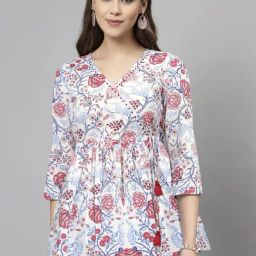 QOMN White & Red Cotton Floral Print Top-picture-42