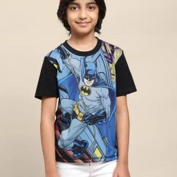 Kidsville Blue & Black Cotton Printed Batman T-Shirt-image-24
