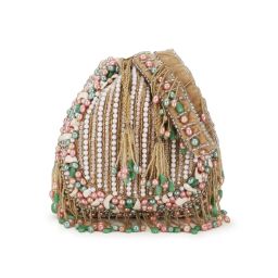 Anekaant Dangle Beige, White and Multi Striped Embellished Velvet Potli-picture-38