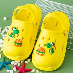 Babyoye Clogs with Back Strap Closure and Burger Applique - Yellow-2