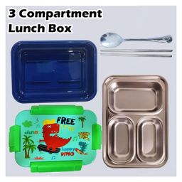 Lunch Boxes for kids - Lunch Box for Kids Durable Perfect Size for On-The-Go Meal, BPA-Free and Food 3 Compartment Stainless Steel - Green(color and design may vary)-picture-22