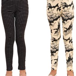 Kids Cave Pack Of 2 Cotton Jersey Abstract Design  Printed Leggings  - Black & Beige-image-21