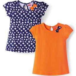 Babyhug Single Jersey Knit Half Sleeves Frocks With Floral Print & Bow Applique Pack of 2 - Navy Blue & Orange-image-55