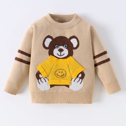 Kookie Kids Full Sleeves Pullover Sweater With Bear Design - Beige-image-45